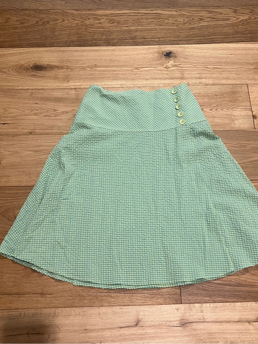 High-Waist Seersucker A-Line Skirt with Side Button Detail